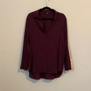 Purple long sleeved Uniqlo blouse